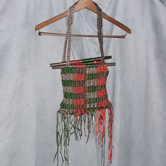 Vintage Handbags - Vintage multicolor macrame hand bag